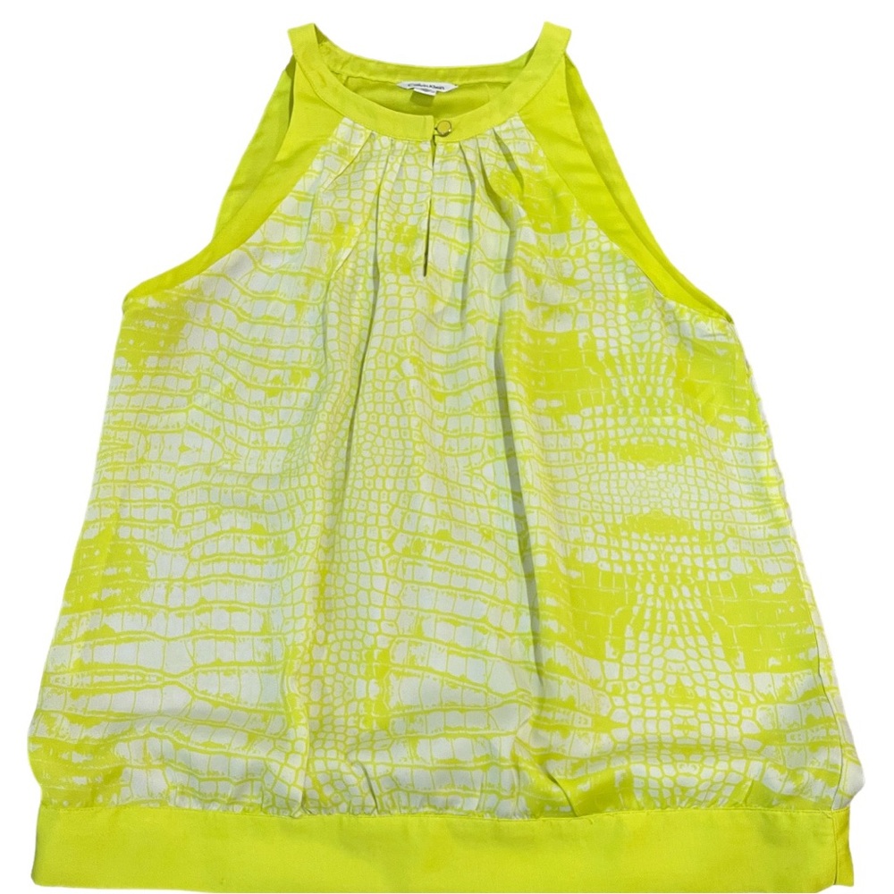 CK sleeveless blouse in yellow print.